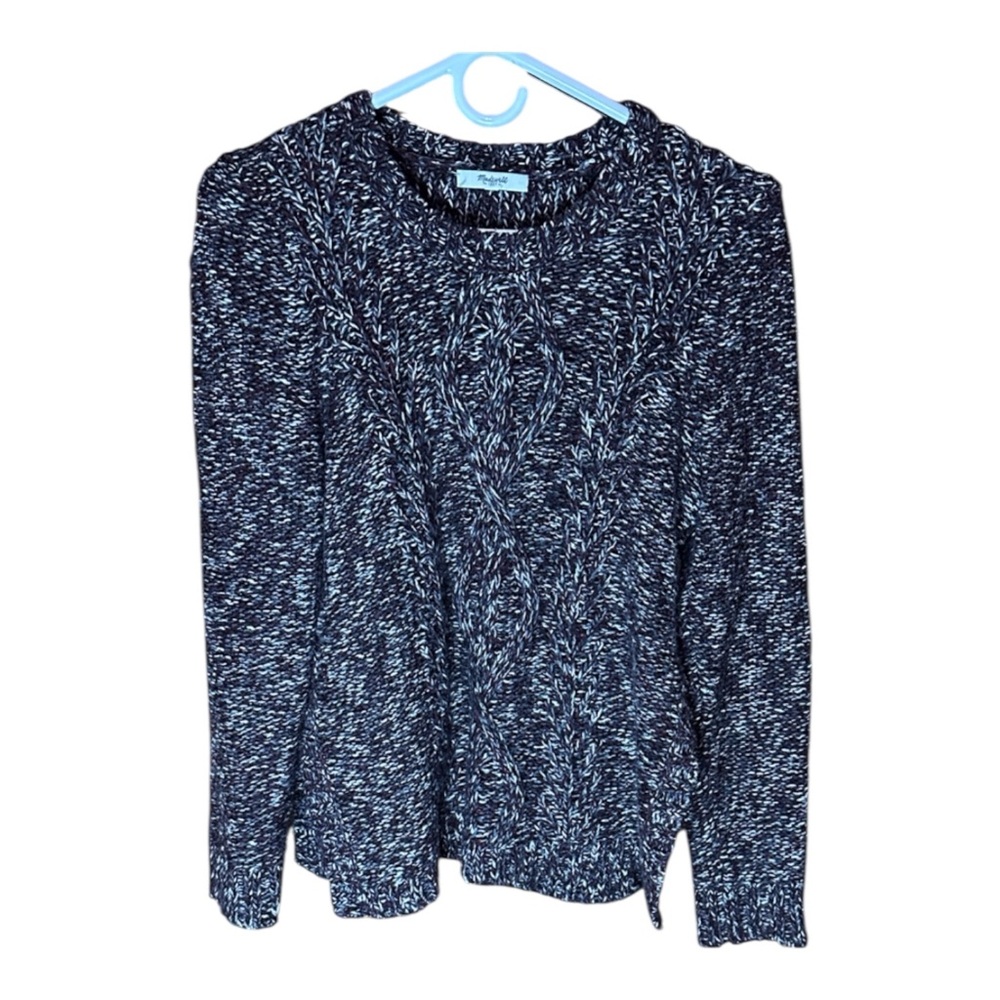 Madewell Firelight Cable Marled Sweater Maroon, Black, Gray and White, Split Hem